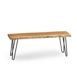 48" Hairpin Live Edge Wood Bench with Coat Hook Set Natural - Alaterre Furniture -Ottomans Official Shop unnamed file 2576