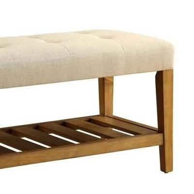 Wooden Bench with Tapered Legs Beige/Oak Brown - Benzara 4 Wooden Bench with Tapered Legs Beige/Oak Brown - Benzara - Image 2