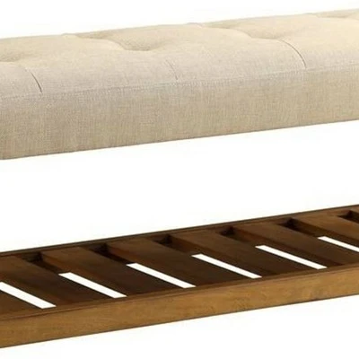 Wooden Bench with Tapered Legs Beige/Oak Brown - Benzara 5 Wooden Bench with Tapered Legs Beige/Oak Brown - Benzara - Image 3