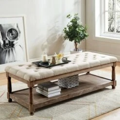 Arianna Tufted Bench Beige/Brown - HOMES: Inside + Out
