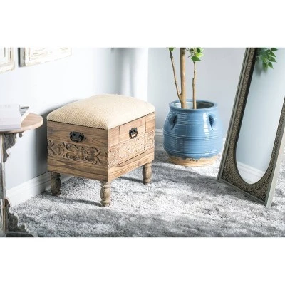Olivia & May Rustic Cushioned Stool with Drawer Beige - Olivia & May 4 Olivia & May Rustic Cushioned Stool with Drawer Beige - Olivia & May - Image 2