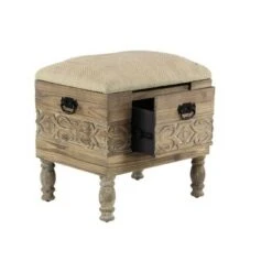 Olivia & May Rustic Cushioned Stool with Drawer Beige - Olivia & May 11 Olivia & May Rustic Cushioned Stool with Drawer Beige - Olivia & May -Ottomans Official Shop unnamed file 2620
