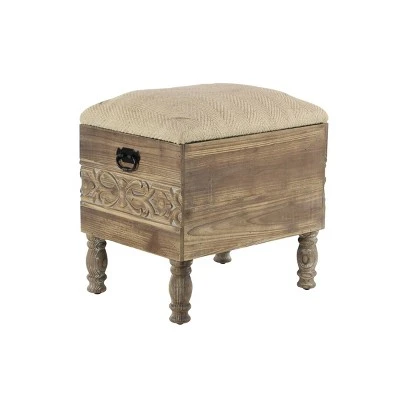 Olivia & May Rustic Cushioned Stool with Drawer Beige - Olivia & May 7 Olivia & May Rustic Cushioned Stool with Drawer Beige - Olivia & May - Image 5