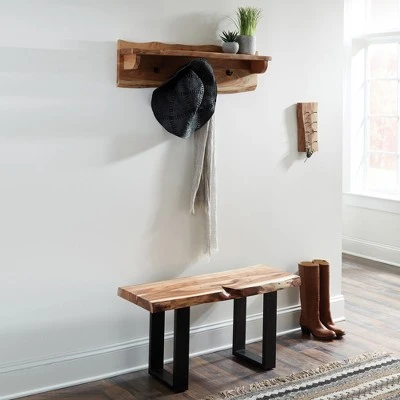 Alaterre Furniture Alpine Natural Brown Live Edge 36" Bench with Coat Hook Shelf Set Metal And Wood 2 Alaterre Furniture Alpine Natural Brown Live Edge 36" Bench with Coat Hook Shelf Set Metal And Wood