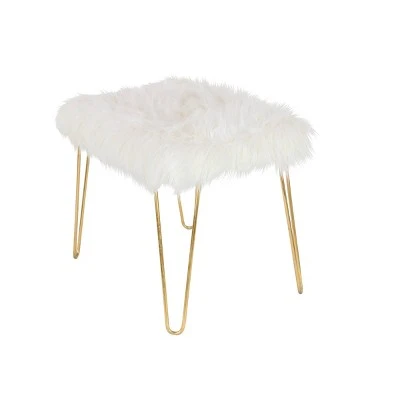 Olivia & May Modern Faux Fur Cushioned Bench Gold - Olivia & May 3 Olivia & May Modern Faux Fur Cushioned Bench Gold - Olivia & May - Image 2