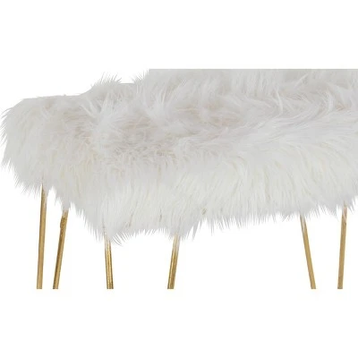 Olivia & May Modern Faux Fur Cushioned Bench Gold - Olivia & May 4 Olivia & May Modern Faux Fur Cushioned Bench Gold - Olivia & May - Image 3