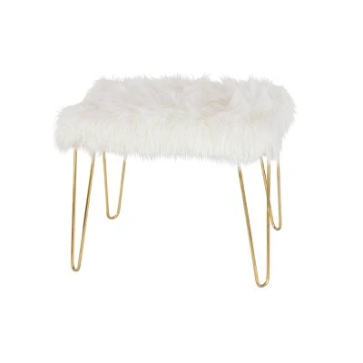 Olivia & May Modern Faux Fur Cushioned Bench Gold - Olivia & May 5 Olivia & May Modern Faux Fur Cushioned Bench Gold - Olivia & May - Image 4