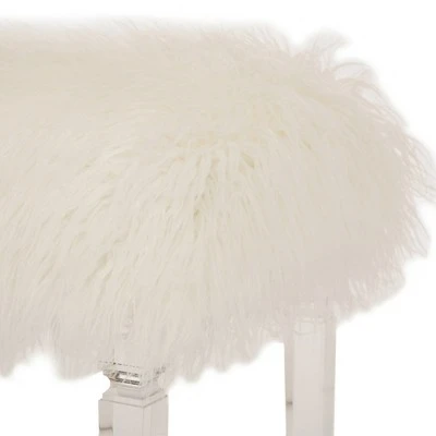 Oversized Faux Fur Acrylic Bench White - Glitzhome 4 Oversized Faux Fur Acrylic Bench White - Glitzhome - Image 2