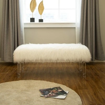 Oversized Faux Fur Acrylic Bench White - Glitzhome 8 Oversized Faux Fur Acrylic Bench White - Glitzhome - Image 6