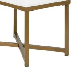 Metal Framed Bench with Button Tufted Velvet Upholste Seat White/Gold - Benzara -Ottomans Official Shop unnamed file 2723