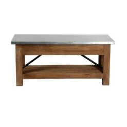 Millwork Bench with Shelf Wood and Zinc Silver/Light Amber - Alaterre Furniture