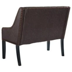 44" Nailhead Trim Leatherette Accent Bench Brown - Benzara