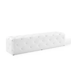 72" Amour Tufted Button Entryway Faux Leather Bench White - Modway