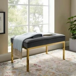 Loft Stainless Steel Leg Medium Performance Velvet Bench Gold/Gray - Modway -Ottomans Official Shop unnamed file 2805