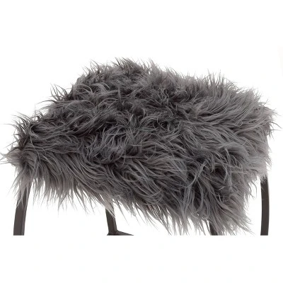Olivia & May Contemporary Faux Fur Foot Stool Gray - Olivia & May 4 Olivia & May Contemporary Faux Fur Foot Stool Gray - Olivia & May - Image 2