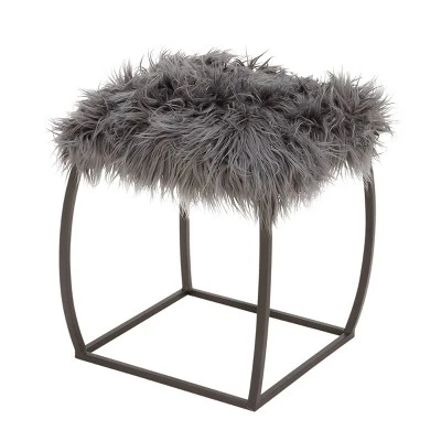 Olivia & May Contemporary Faux Fur Foot Stool Gray - Olivia & May 5 Olivia & May Contemporary Faux Fur Foot Stool Gray - Olivia & May - Image 3