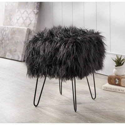 Miranda Faux Fur Stool - Buylateral Black 3 Miranda Faux Fur Stool - Buylateral Black