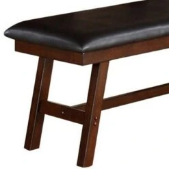 Large Rubber Wood Bench with Faux Leather Upholstery Brown - Benzara