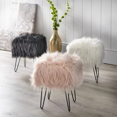 Miranda Faux Fur Stool - Buylateral Black 4 Miranda Faux Fur Stool - Buylateral Black - Image 2