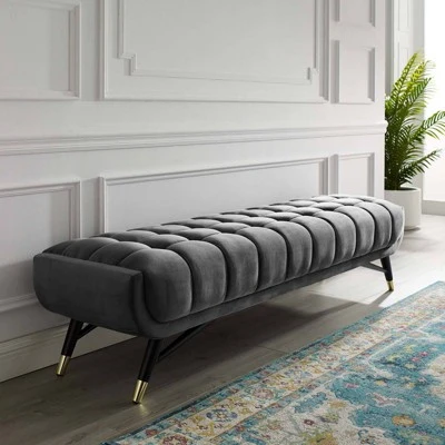 Adept Upholstered Velvet Bench Gray - Modway 5 Adept Upholstered Velvet Bench Gray - Modway - Image 3