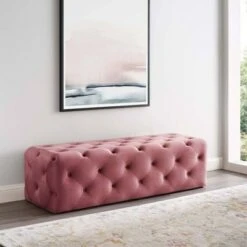 60" Amour Tufted Button Entryway Performance Velvet Bench - Modway Dusty Rose -Ottomans Official Shop unnamed file 3167