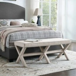 Upholstered X Base Bed Bench Beige - HomeFare -Ottomans Official Shop unnamed file 3217