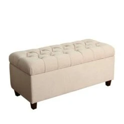 Fabric Upholste Button Tufted Wooden Bench - Benzara Light Gray/brown -Ottomans Official Shop unnamed file 3295