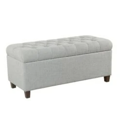 Fabric Upholste Button Tufted Wooden Bench - Benzara Light Gray/brown -Ottomans Official Shop unnamed file 3296