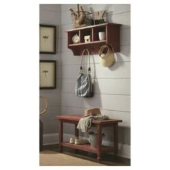 Country Cottage Antiqued Wood Coat Hooks and Storage Bench Set - Alaterre Furniture White