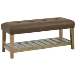 Tufted Cushioned Seat Wooden Bench - Benzara Green/brown -Ottomans Official Shop unnamed file 3366