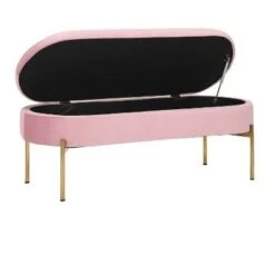 48" Chloe Storage Bench Velvet/Metal Gold/Blush Pink - LumiSource