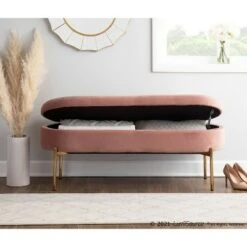 48" Chloe Storage Bench Velvet/Metal Gold/Blush Pink - LumiSource -Ottomans Official Shop unnamed file 3381