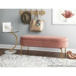 48" Chloe Storage Bench Velvet/Metal Gold/Blush Pink - LumiSource -Ottomans Official Shop unnamed file 3383