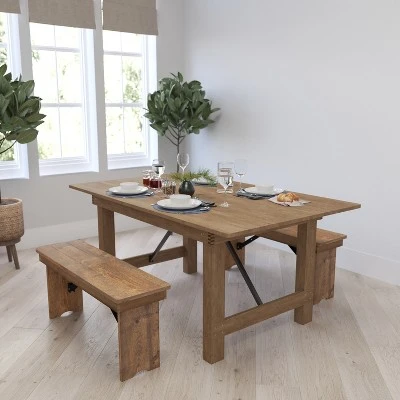 Merrick Lane Antique Solid Pine Folding Farmhouse Style Bench 5 Merrick Lane Antique Solid Pine Folding Farmhouse Style Bench - Image 3