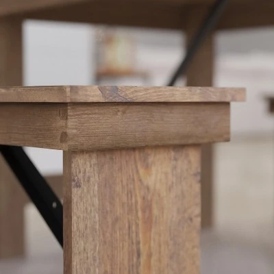 Merrick Lane Antique Solid Pine Folding Farmhouse Style Bench 6 Merrick Lane Antique Solid Pine Folding Farmhouse Style Bench - Image 4