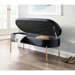 48" Chloe Contemporary Upholstered Storage Bench - LumiSource Chrome/gray -Ottomans Official Shop unnamed file 3545