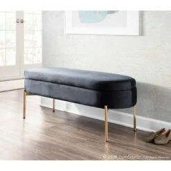 48" Chloe Contemporary Upholstered Storage Bench - LumiSource Chrome/gray -Ottomans Official Shop unnamed file 3546