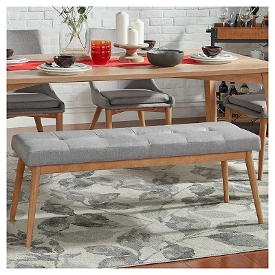 Sullivan Oak Mid Century Linen Bench - Inspire Q Smoke 8 Sullivan Oak Mid Century Linen Bench - Inspire Q Smoke - Image 6