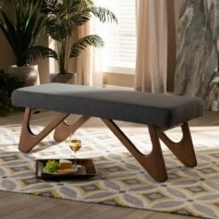 Rika Upholstered Brown Boomerang Bench - Baxton Studio Dark Gray -Ottomans Official Shop unnamed file 3578