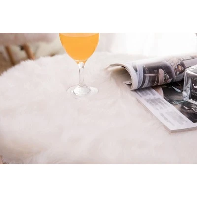 Fabulaxe Set of 2 Gold Metal Side Accent Table Stools with White Fur Top Seat 4 Fabulaxe Set of 2 Gold Metal Side Accent Table Stools with White Fur Top Seat - Image 2