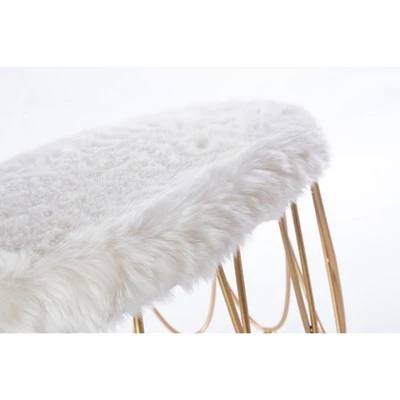 Fabulaxe Set of 2 Gold Metal Side Accent Table Stools with White Fur Top Seat 5 Fabulaxe Set of 2 Gold Metal Side Accent Table Stools with White Fur Top Seat - Image 3