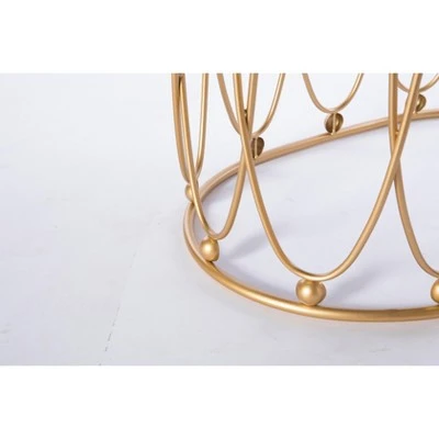 Fabulaxe Set of 2 Gold Metal Side Accent Table Stools with White Fur Top Seat 6 Fabulaxe Set of 2 Gold Metal Side Accent Table Stools with White Fur Top Seat - Image 4