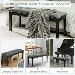 Costway Upholstered Dining Bench w/Padded Seat for Kitchen Bedroom Entryway Grey -Ottomans Official Shop unnamed file 3779