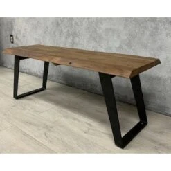 50" Light Acacia Wood Live Edge Dining Table Light Brown/Black - Timbergirl