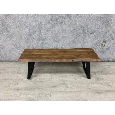50" Light Acacia Wood Live Edge Dining Table Light Brown/Black - Timbergirl 4 50" Light Acacia Wood Live Edge Dining Table Light Brown/Black - Timbergirl - Image 2