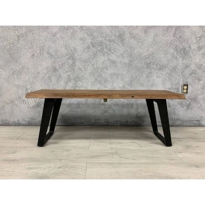 50" Light Acacia Wood Live Edge Dining Table Light Brown/Black - Timbergirl 6 50" Light Acacia Wood Live Edge Dining Table Light Brown/Black - Timbergirl - Image 4