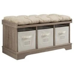 42" Upholstered Wood Entryway Bench with Storage - Saracina Home Driftwood -Ottomans Official Shop unnamed file 3851