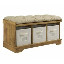 42" Upholstered Wood Entryway Bench with Storage - Saracina Home Driftwood -Ottomans Official Shop unnamed file 3854