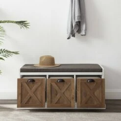 Farmhouse 40" 3 Drawer Storage Bench with Cushion - Saracina Home Rustic Oak/white/gray -Ottomans Official Shop unnamed file 3871