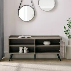 Mid-Century Modern 42" Entryway Bench with Storage - Saracina Home Dark Walnut